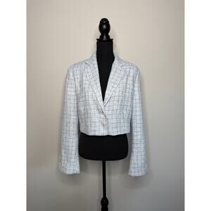 NEW Dynamite Cropped Tweed Blazer Jacket Blue White Coquette Spring Preppy
